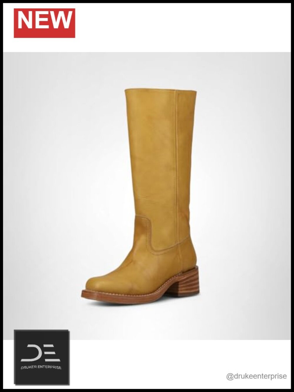 Leather Knee-High Pull-On Boots with Stacked Heel, Waterproof Stitch Welt